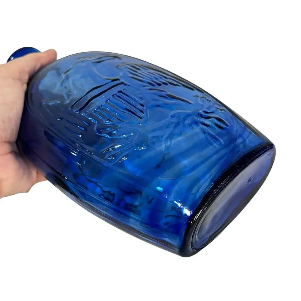 Cobalt blue pressed glass bottle eagle & shield cottage farmhouse decorative